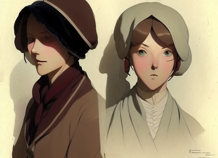 Prompt: 1 8 4 5 florence nightingale as teen, character face study, faces only, concept art finely detailed perfect art, painted by greg rutkowski makoto shinkai takashi takeuchi studio ghibli, pinterest, cevagraf comics