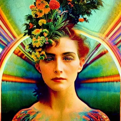 Prompt: extremely beautiful futuristic super schizophrenic psychedelic prismatic superhuman, lush detail, national geographic, steichen, herb ritts, roger deakins, anne leibovitz, alphonse mucha, sharp focus, ultra - realistic, hyperrealism, isotonic, beautiful madwoman