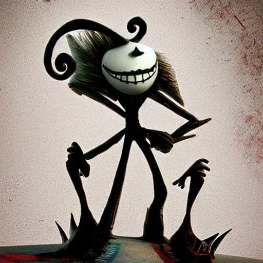 Prompt: 3d render by tim burton of a clown, the nightmare before christmas