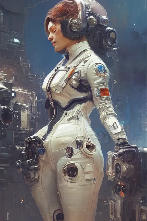 Image similar to ultra realistic illustration, astronaut hacknaut cyberpunk, sci - fi, fantasy, intricate, elegant, highly detailed, digital painting, artstation, concept art, smooth, sharp focus, illustration, art by artgerm and greg rutkowski and alphonse mucha