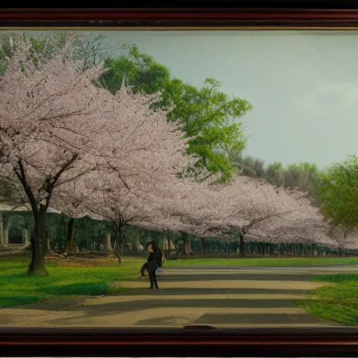 Prompt: matte painting of cherry blossoms in the trees entwining with venomous snakes