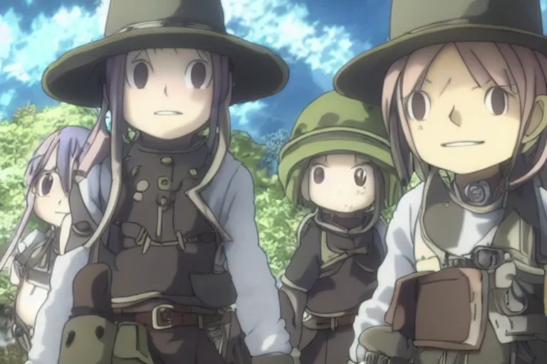 Image similar to screenshot from the made in abyss anime, perfect faces, fine details