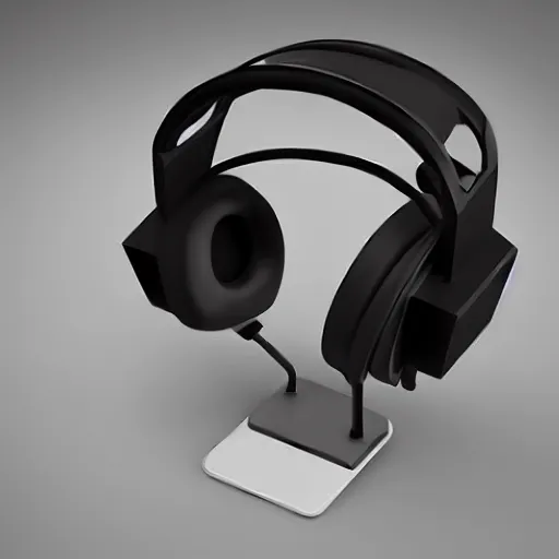 Image similar to headphone stand, futuristic, techno, cyberpunk, product design, 3 d render, 3 d concept, 3 d product render, isometric design fun, swag