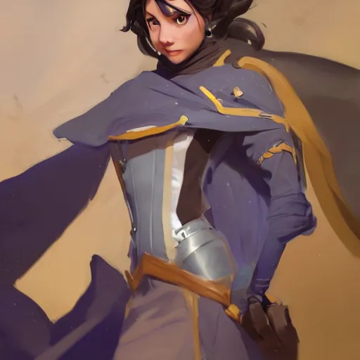 Image similar to greg manchess portrait of girl sorcerer as overwatch character, matte painting, bold shapes, hard edges, by huang guangjian, gil elvgren, sachin teng. in a beautiful landscape full of emotions, cgsociety masterpiece, artstation trending, by rossdraws, ghibli, kimi no na wa, greg rutkowski, simon stalberg, greg manchess