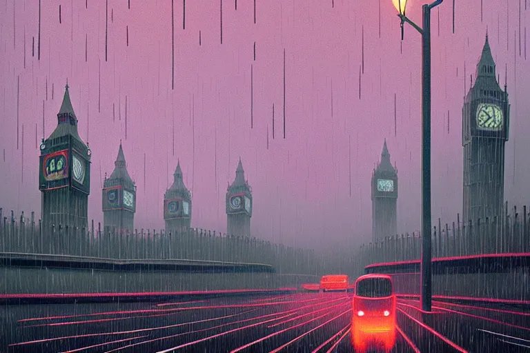 Image similar to london raining by Simon Stålenhag