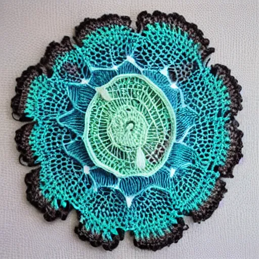 Prompt: intricate crochet jelly fish, product photo