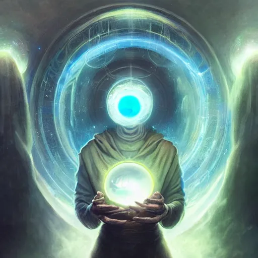 Image similar to creator of worlds wearing a cloak, masked, and holding a holographic planet projection in his hand, detailed, sci - fi, digital painting, artstation, sharp focus, illustration, ominous, artgerm, tomasz alen kopera, peter mohrbacher, donato giancola, joseph christian leyendecker, wlop, frank frazetta