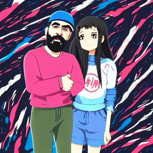 Prompt: hila klein holding hands with keemstar, anime style, digital art, cure, teddy fresh