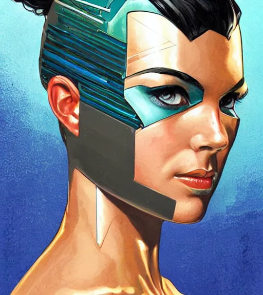 Image similar to portrait of a female android, by MARVEL comics and Sandra Chevrier