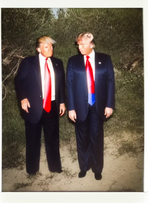 Image similar to polaroid of jeffrey epstein and donald trump on an island