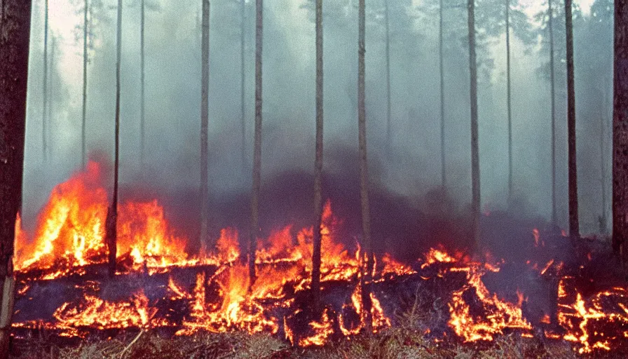 Prompt: 1 9 7 0 s movie still of a burning house in a pine forest, cinestill 8 0 0 t 3 5 mm, high quality, heavy grain, high detail, texture, dramatic light, ultra wide lens, panoramic anamorphic, hyperrealistic,