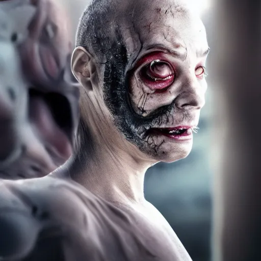 Prompt: caterpillar human hybrid horror movie monster, movie still, ultra realistic, 8 k