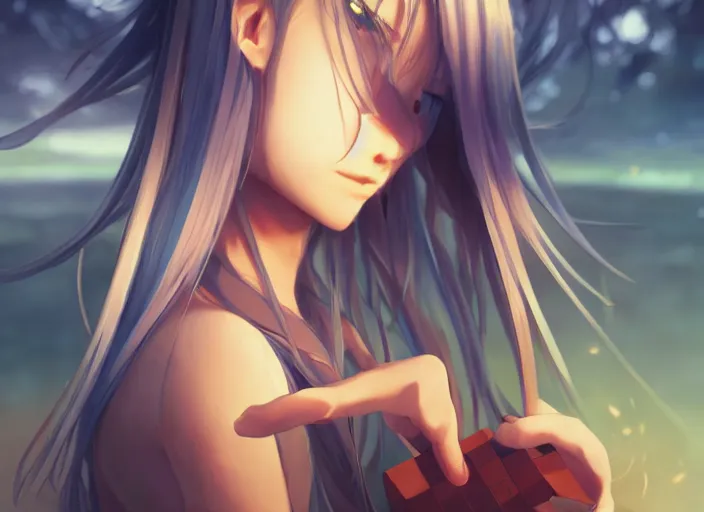 Image similar to rimuru playing chess, with amber eyes of gold color, straight hair, sky blue hair, long bangs, high collar, concept art, award winning photography, digital painting, cinematic, by wlop, anime key visual, wlop, 8 k, by ross tran, tom bagshaw, andy warhol