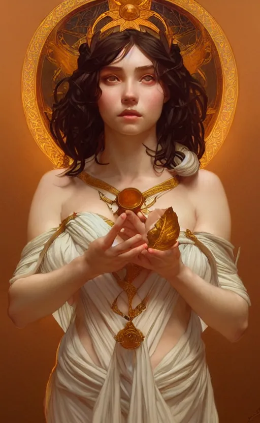 Image similar to the goddess hestia, greek mythology, intricate, upper body, highly detailed, digital painting, artstation, concept art, sharp focus, cinematic lighting, illustration, art by artgerm and greg rutkowski, alphonse mucha, cgsociety