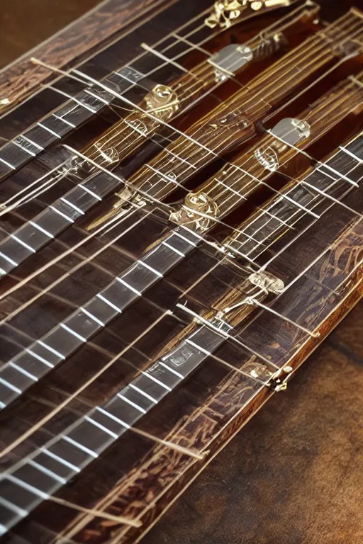 Image similar to up close steampunk guitar fretboard