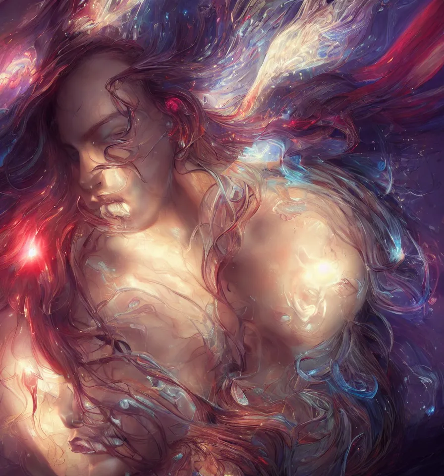 Prompt: a frontal face portrait of transparent and beautiful elegant elemental entity made of blood + dissolving in to light + backlit + incredible lighting+ strong rim light + highly detailed + god rays + digital painting + HDRI, by Alvaro Castagnet, Peter Mohrbacher and Dan Mumford, vivid colors, high contrast, 8k resolution, intricate, photorealistic, smooth