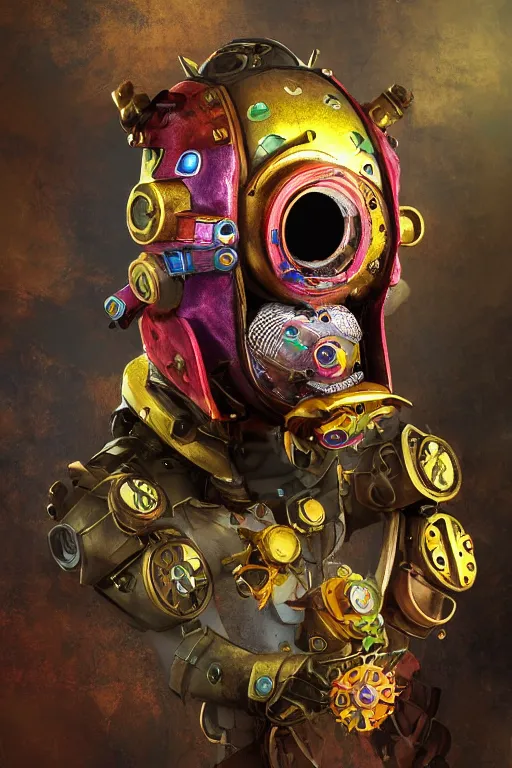 Image similar to colorful vivid steampunk mask minimalist fantasy art robot ninja helmet, global illumination ray tracing hdr fanart arstation by sung choi and eric pfeiffer and gabriel garza and casper konefal