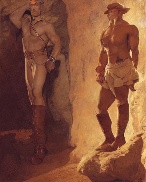 Prompt: doc savage in an egyptian tomb wearing jodhpers and knee high boots and no hat, fantasy character portrait, ultra realistic, concept art, intricate details, highly detailed by soft light, volumetric light, misty, william adolphe bouguereau, munch, maxfield parrish, james bama, and frank frazetta