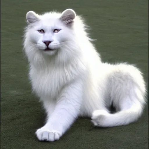 Prompt: big white panter, white paws and very long fur