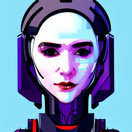 Image similar to cyberpunk robotic esther povitsky, sharp lines, digital, artstation, colored in