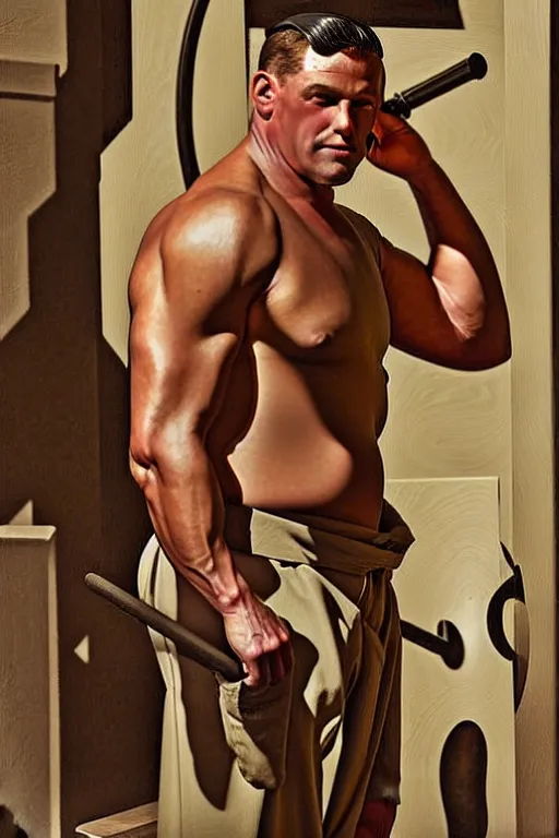 Image similar to muscular sweaty male blacksmith, forgehouse painting by j. c. leyendecker, tom of finland