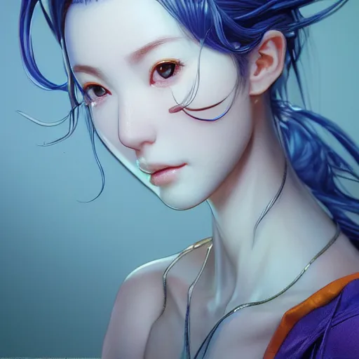 Prompt: the portrait of a blueberry that resembles an absurdly beautiful, graceful, elegant, sophisticated anime gravure idol, an ultrafine hyperdetailed illustration by kim jung gi, irakli nadar, intricate linework, bright colors, octopath traveler, final fantasy, unreal engine 5 highly rendered, global illumination, radiant light, detailed and intricate environment