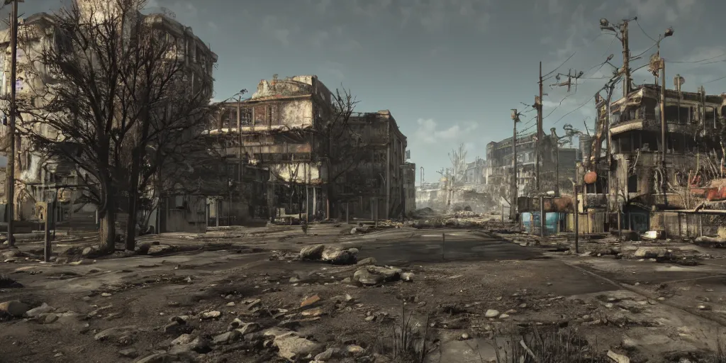 Image similar to fallout 3 concept art render in unreal 5