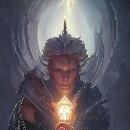 Image similar to An epic fantasy comic book style portrait of a male necromancer, castle setting, horror movie lightning, intricate, elegant, highly detailed, digital painting, artstation, concept art, matte, sharp focus, illustration, art by Artgerm and Greg Rutkowski and Alphonse Mucha