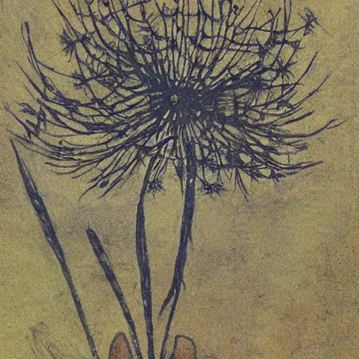 Image similar to a beautiful fairytale painting of a dandelion seed that is also a fairy. the dandelion seed is the body of the fairy. beautiful clear painting by arthur rackham