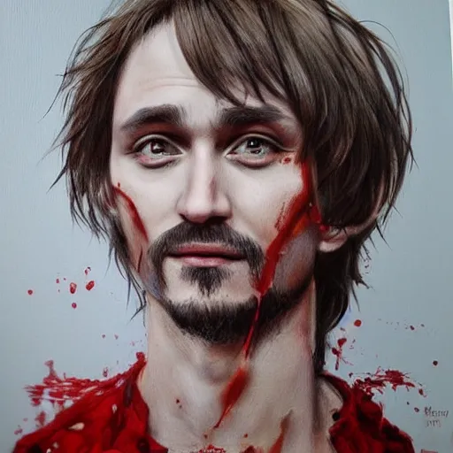 Prompt: daniil savin with bucket of blood, realistic, detailed portrait