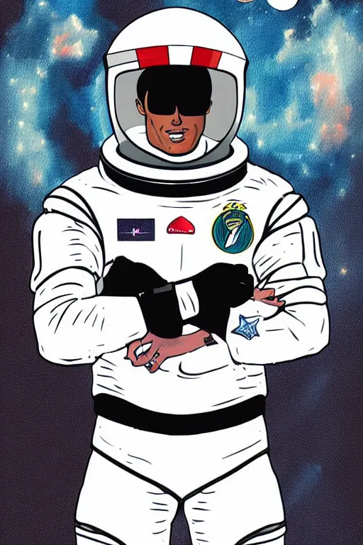 Prompt: portrait of cristiano ronaldo with astronaut armor and helmet, majestic, solemn, american comic style