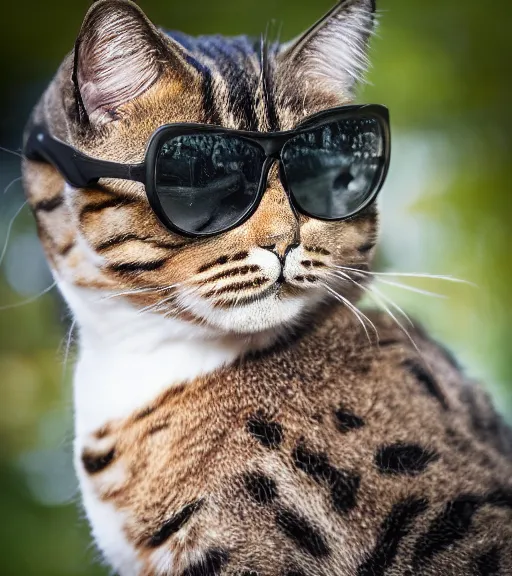 Image similar to award winning 5 5 mm portrait photo of an admiral cat in full military outfit and aviators, in a park by luis royo. soft light. sony a 7 r iv
