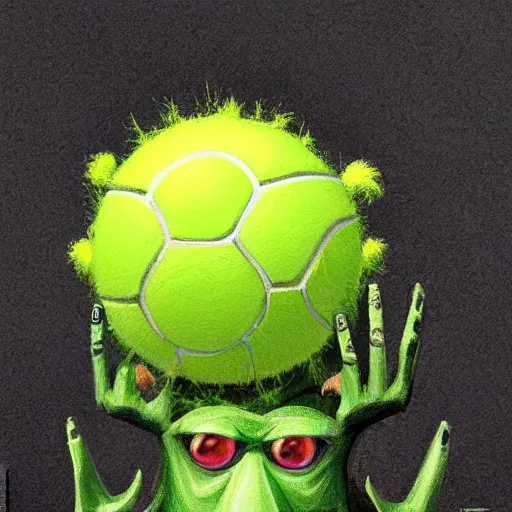 Image similar to a tennis ball monster, digital art, fantasy, magic, trending on artstation, ultra detailed, professional illustration by Basil Gogos