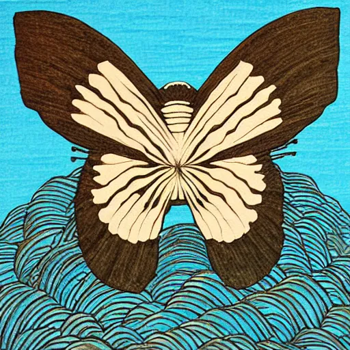 Prompt: mothra, woodblock art, high detail,