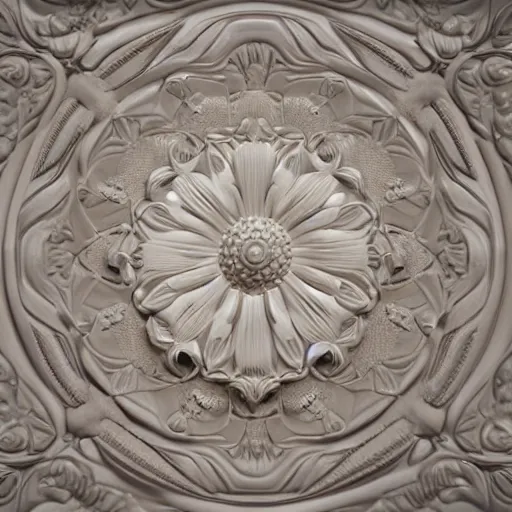 Image similar to Beautiful victorian baroque, ultra detailed, high definition, octane render 3d, ivory carved flower