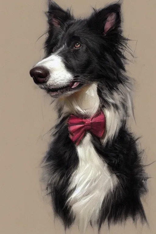 Prompt: portrait of a cute male anthropomorphic border collie fursona wearing a suit. by henry asencio, jon foster, and ross tran. highly detailed, concept art, furry, glamor pose, elegant, aesthetic, beautiful, trending on artstation, top rated on furaffinity and deviantart