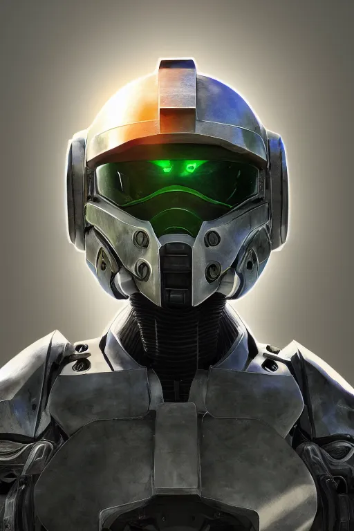 Image similar to robot ninja mask helmet halo master chief radiating a glowing aura global illumination ray tracing hdr fanart arstation by ian pesty and katarzyna da „ bek - chmiel