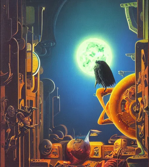 Prompt: cozy waldenbooks kids book section. vantablack cloth technology, vintage shapes, retro technology, happy colors dariusz zawadzki, tim hildebrandt, wayne barlow, bruce pennington, larry elmore, oil on canvas, deep depth field, masterpiece, cinematic composition. dramatic zoom, hyperdetailed, hd, hdr