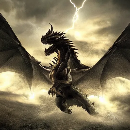 Prompt: Stunning photo of a lightning breathing dragon, cinematic