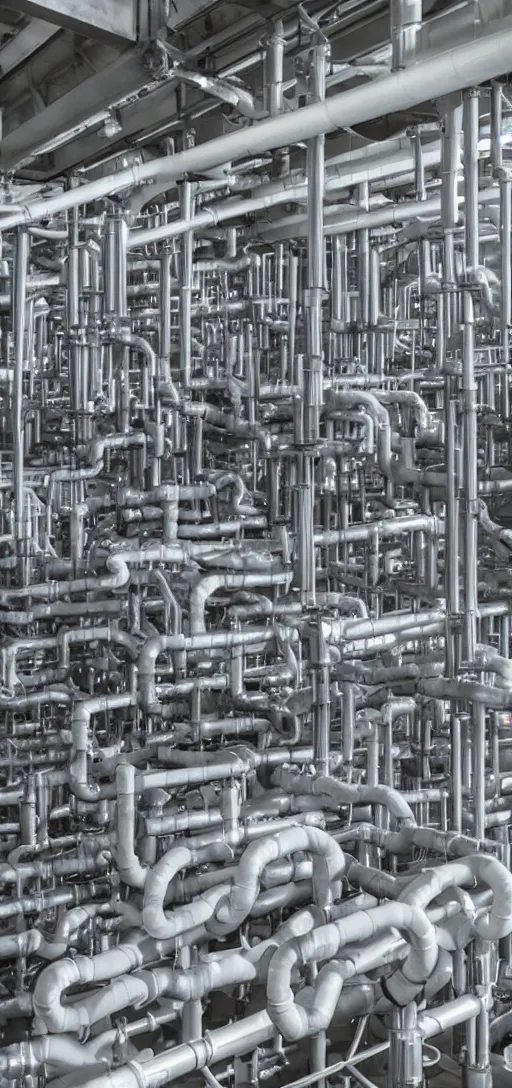 Image similar to an andless complex of white pipes and machinery