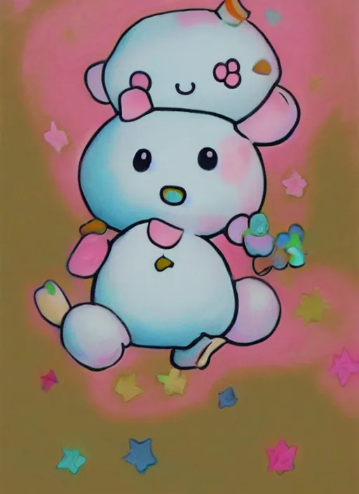 Image similar to cute, pastel painting of cinnamoroll, sanrio