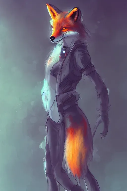 Image similar to a fox fursona, trending on artstation, by kawacy, furry art, digital art, cyberpunk, high quality, backlighting