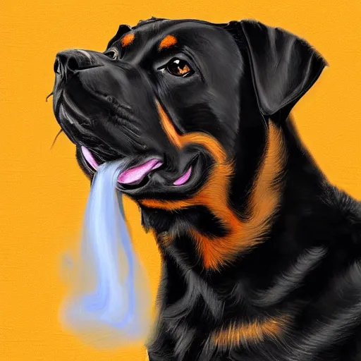 Prompt: rottweiler smoking a cigar, stylized, digital painting