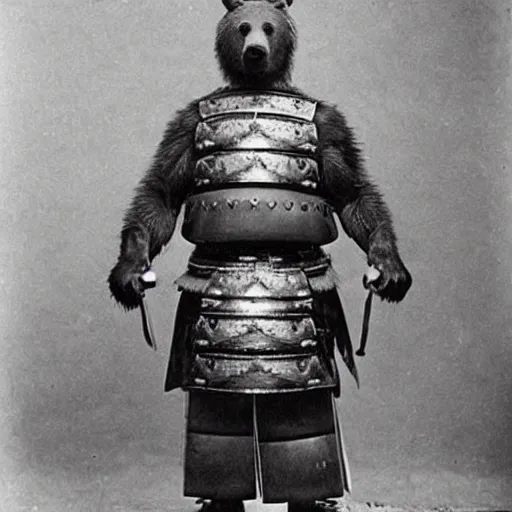 Image similar to “grizzly bear in full samurai armour, 1900’s photo”