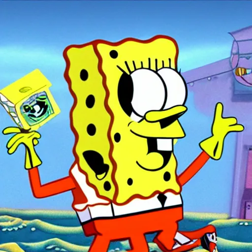 Prompt: spongebob squarepants fly