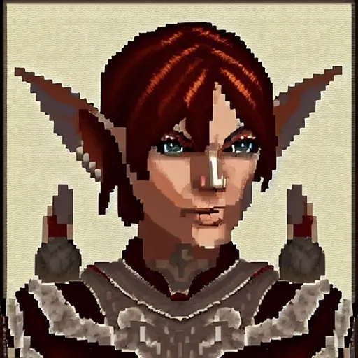 Image similar to pixel art elf female warrior front portrait, cinematic style