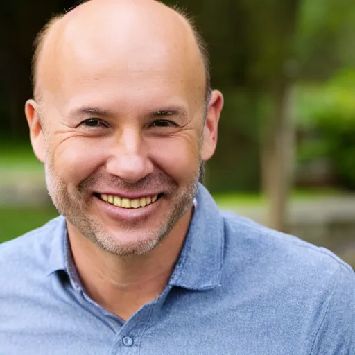 Image similar to a balding middle aged man smiling