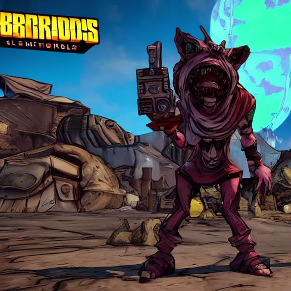 Prompt: A grotesque Discord mod as the final boss of Borderlands, videogame screenshot