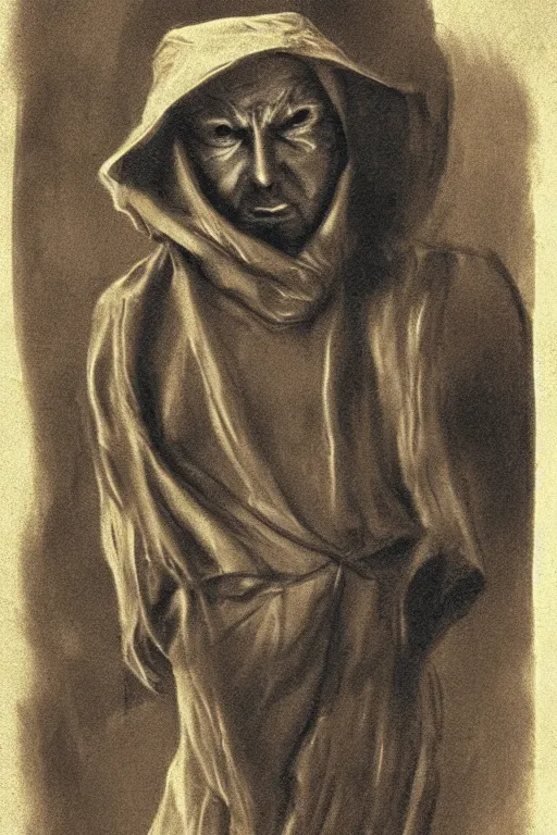 Prompt: orko, portrait, full body, symmetrical features, silver iodide, 1 8 8 0 photograph, sepia tone, aged paper, sergio leone, master prime lenses, cinematic