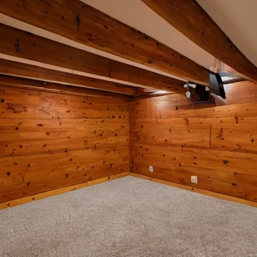 Prompt: wood paneling walls, basement, craigslist photo